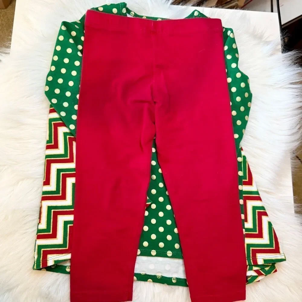 Bonnie Jean Toddler Girls Green Foil Dot Candy Cane Top/Legging Set 3T Preowned